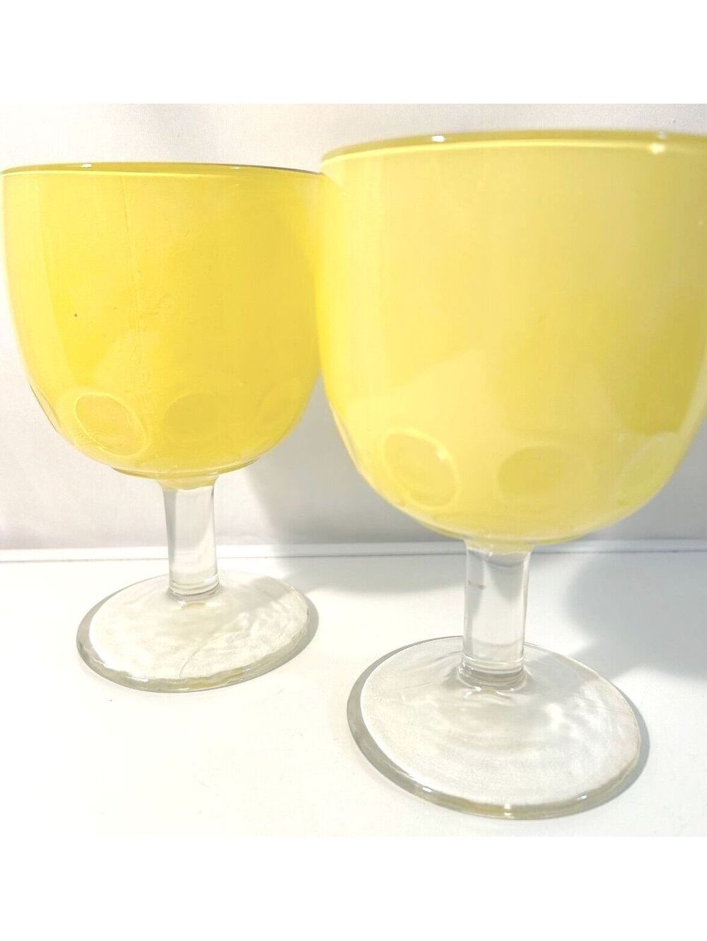 Yellow Opaque Mid-Century Modern Glass Goblets Set of 2 - 6"H  Vintage